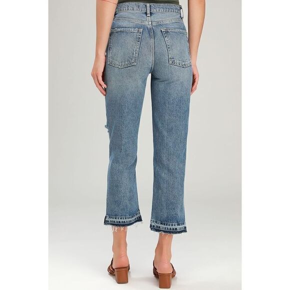 We The Free Free People Lita Light Wash Distressed High-Waisted Slim Leg Jeans - Picture 2 of 9